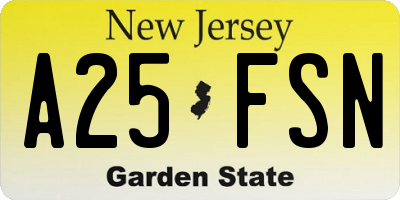 NJ license plate A25FSN