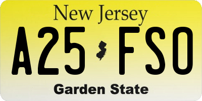 NJ license plate A25FSO