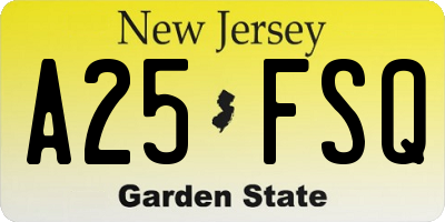 NJ license plate A25FSQ