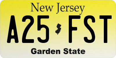 NJ license plate A25FST