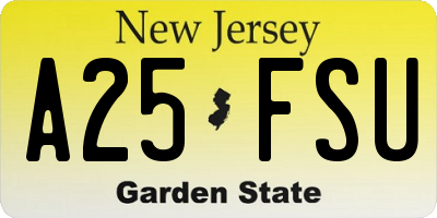 NJ license plate A25FSU