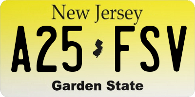 NJ license plate A25FSV