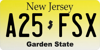 NJ license plate A25FSX