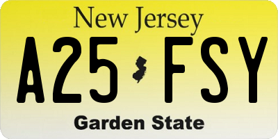 NJ license plate A25FSY
