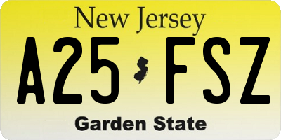 NJ license plate A25FSZ