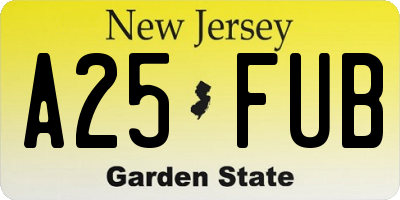 NJ license plate A25FUB