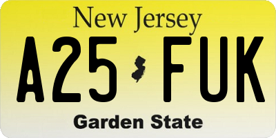 NJ license plate A25FUK