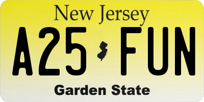 NJ license plate A25FUN
