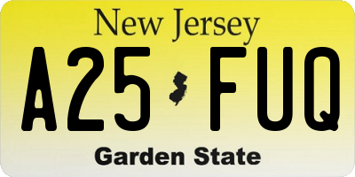 NJ license plate A25FUQ