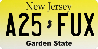 NJ license plate A25FUX