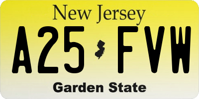 NJ license plate A25FVW