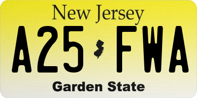 NJ license plate A25FWA