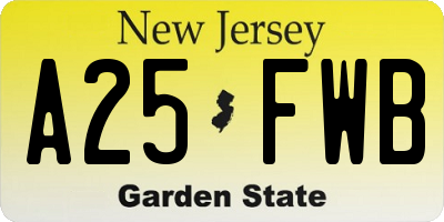 NJ license plate A25FWB