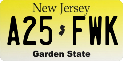 NJ license plate A25FWK