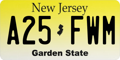 NJ license plate A25FWM