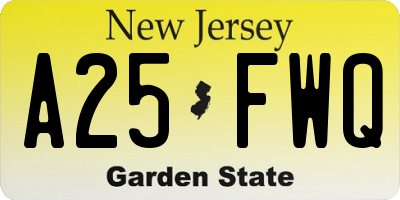 NJ license plate A25FWQ