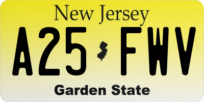 NJ license plate A25FWV
