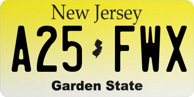 NJ license plate A25FWX