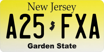 NJ license plate A25FXA