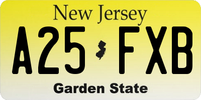 NJ license plate A25FXB