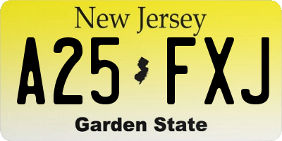 NJ license plate A25FXJ