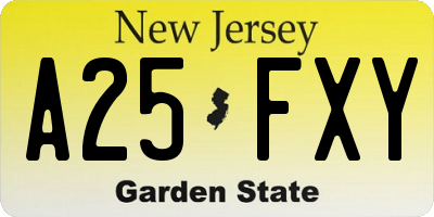 NJ license plate A25FXY