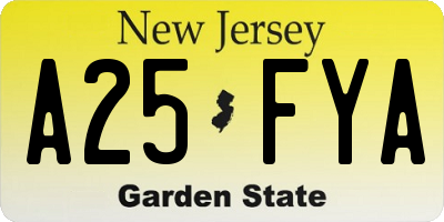 NJ license plate A25FYA