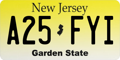 NJ license plate A25FYI