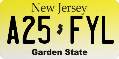 NJ license plate A25FYL