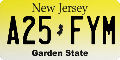 NJ license plate A25FYM