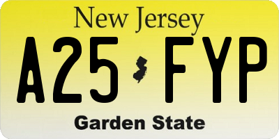 NJ license plate A25FYP