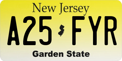 NJ license plate A25FYR