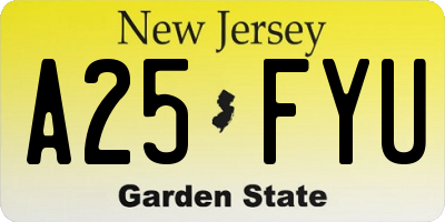 NJ license plate A25FYU