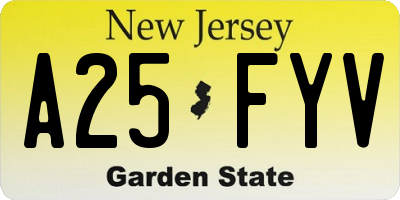 NJ license plate A25FYV
