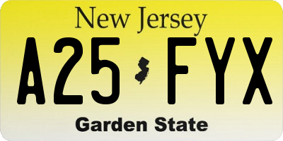 NJ license plate A25FYX
