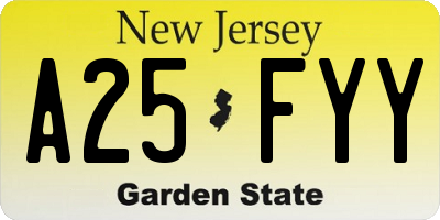 NJ license plate A25FYY