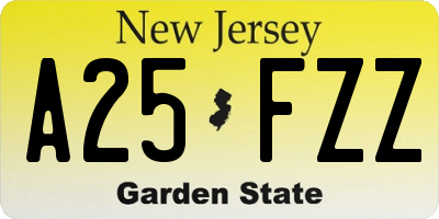 NJ license plate A25FZZ