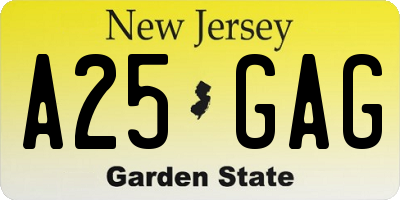NJ license plate A25GAG
