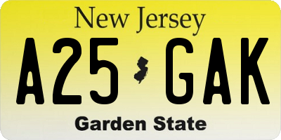 NJ license plate A25GAK