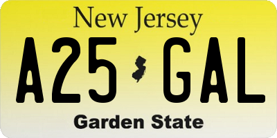 NJ license plate A25GAL
