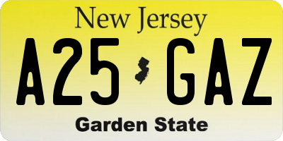 NJ license plate A25GAZ