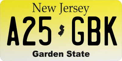 NJ license plate A25GBK