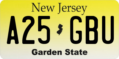NJ license plate A25GBU