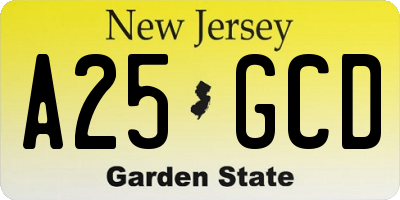 NJ license plate A25GCD