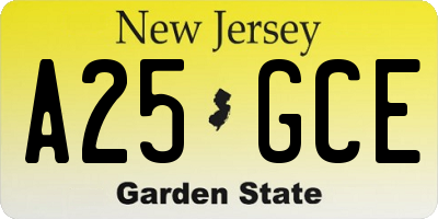 NJ license plate A25GCE