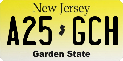 NJ license plate A25GCH