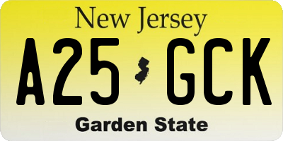 NJ license plate A25GCK