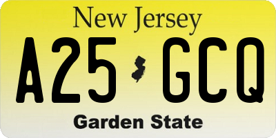 NJ license plate A25GCQ