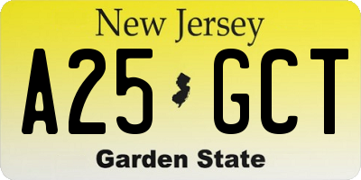NJ license plate A25GCT
