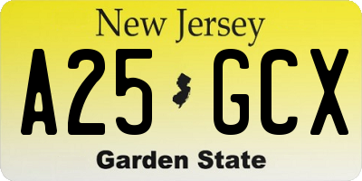 NJ license plate A25GCX